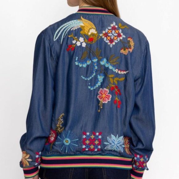 NWT Johnny Was Active Biya JWLA Dionne Snap Front Bomber Jacket Embroidered - Picture 1 of 9